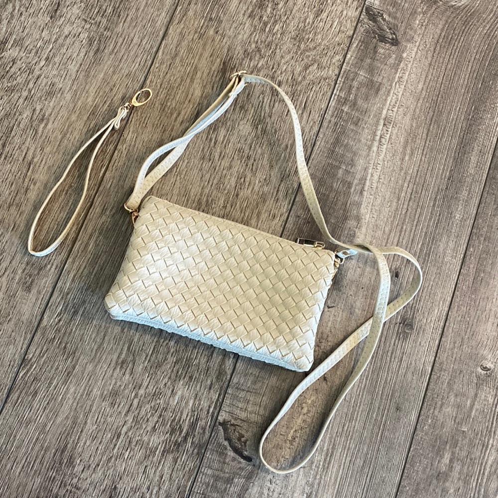 Taupe satchel/wristlet/crossbody in *new* condition
